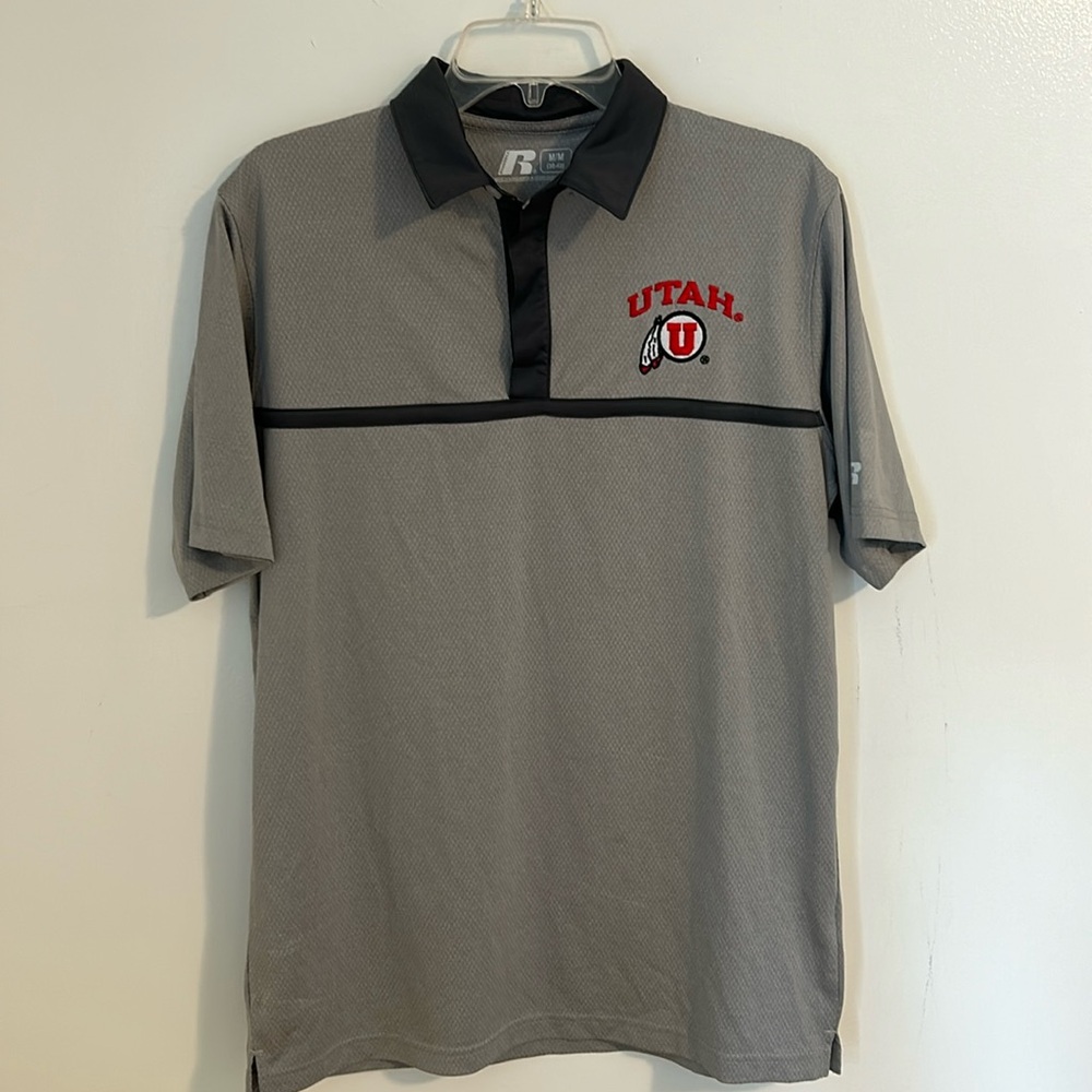 Utah Utes Russell athletic gray button up polo shirt size M